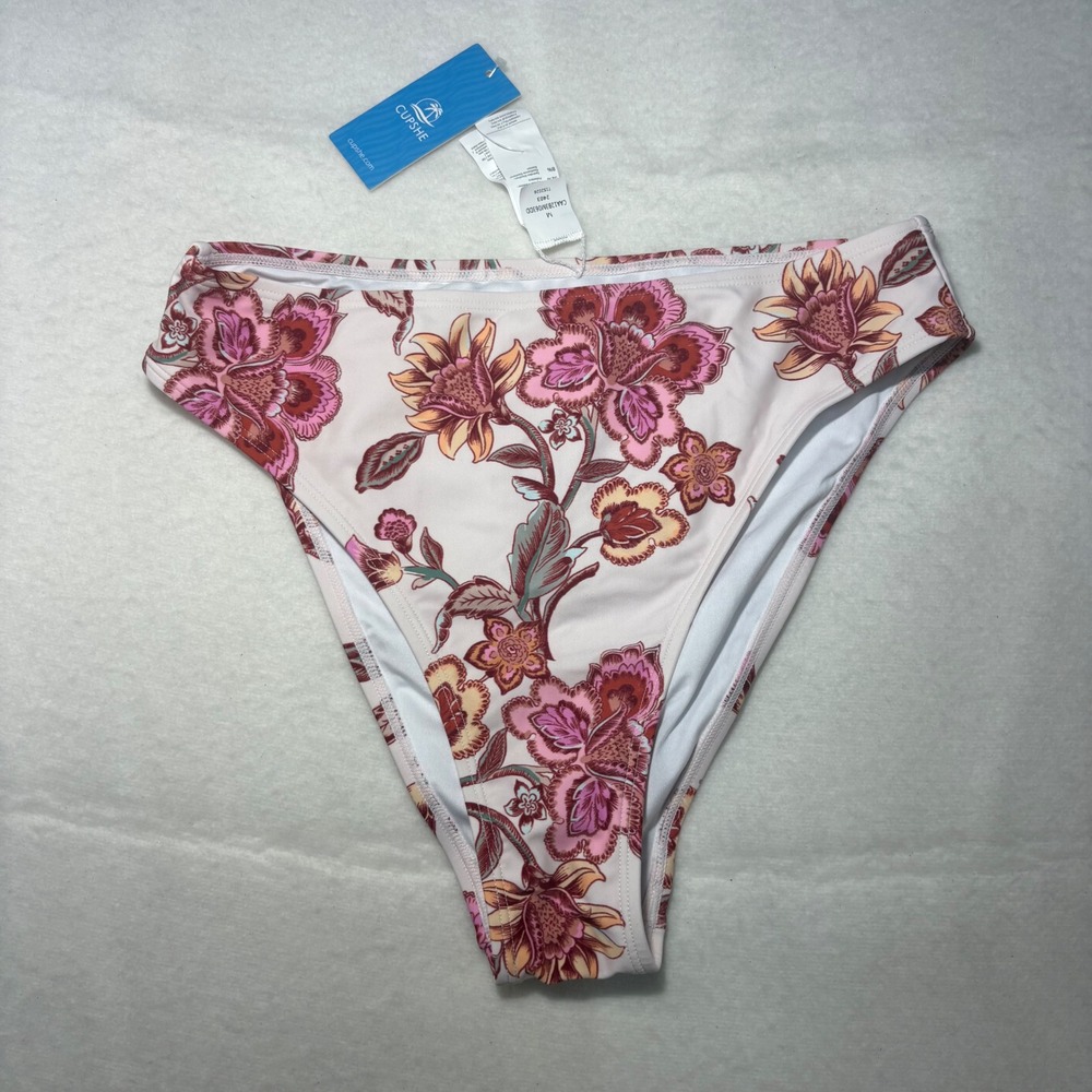 Cupshe Women Floral Paisley High Waisted Bikini Bottom Pink Orange CAA12B3M063DD